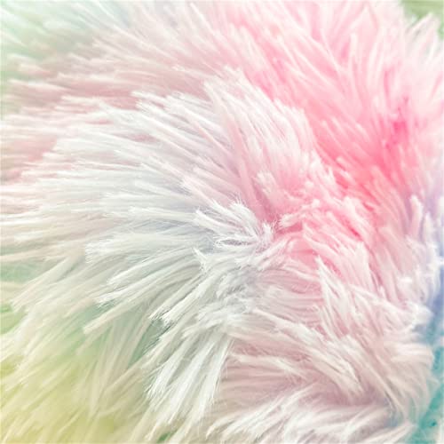 Soukach Pink Girl Faux Fur Fluffy Bedding,Queen 3 Pcs Rainbow Bedding,Soft Plush Shaggy Duvet Cover Set,1 Fuzzy Duvet Cover +2 Furry Crystal Velvet Pillow Case(Colorful Pink, Queen) #TOP5