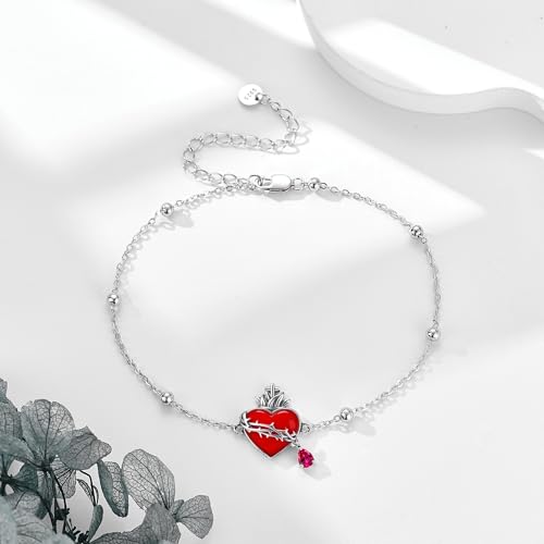 YAFEINI Sacred Heart Bracelet Sterling Silver Sacred Heart of Jesus Bracelet Catholic Jewelry Gifts for Women - Image 6