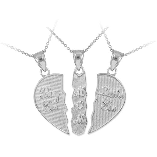 Personalized Sterling Silver Mom and Daughters Custom 3-Piece Breakable Heart Necklace (16