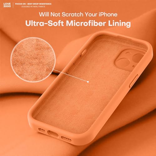 Image of LOVE 3000 Designed for iPhone 13 Case, Premium Silicone with [Soft Anti-Scratch Microfiber Lining] Shockproof Protective Phone Case for iPhone 13 Women Men Girls 6.1 inch, Bright Orange
