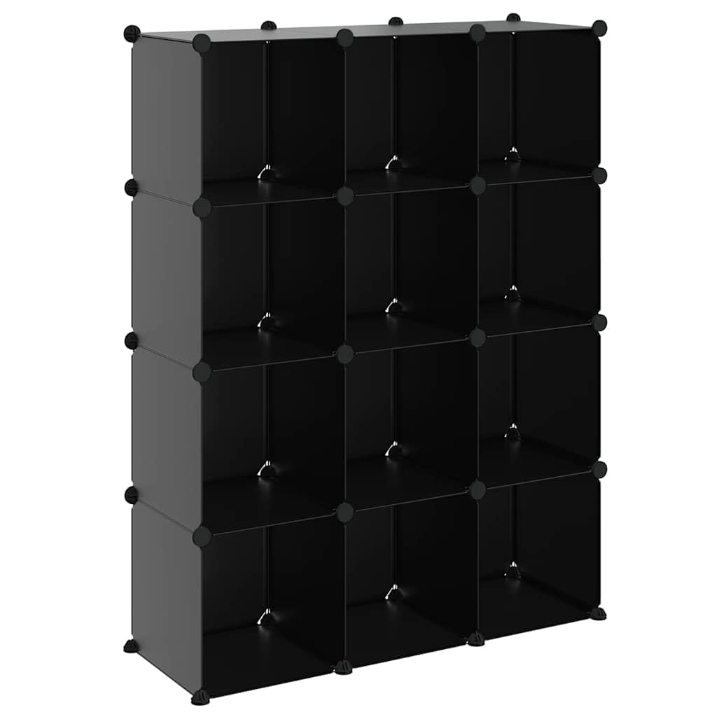 12 estantes cúbicos color negro impermeable PP/acero 94,5 x 31,5 x 123 cm zapatero modular 10 kg/caja pasillo salón oficina