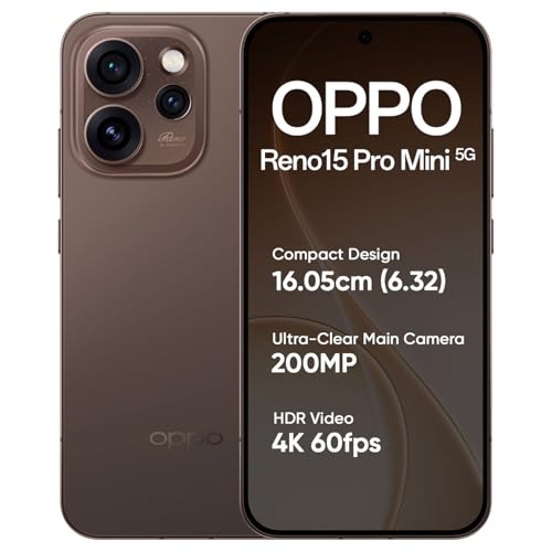 Image of OPPO Reno15 Pro Mini 5G Smartphone 12+256GB Brown, 6.05-inch Screen 120Hz AMOLED Display, 6200mAh Battery, 80W Fast Charging, 50MP & 200MP Camera, MediaTek Dimensity 8450 Platform, IP69