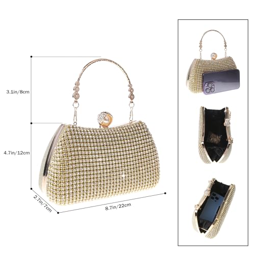 Image of Women's Sparkly Rhinestone Clutch Purse Evening Shoulder Bag | Crystal Glitter Sequin Handbag With Handle & Chain, Convertible Crossbody Bag For Bridal Wedding Party Prom or Formal Events