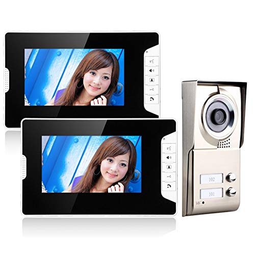 Videotürklingel für 2 Apartments, 7-Zoll-Video-Türsprechanlage mit 2 Monitoren, IR-CUT-wasserdichte Kamera mit Ruftaste