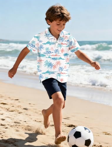 Rioofinx Hawaiian Shirts for Boys Performance Quick Dry Moisture Wicking Short Sleeve Golf Polo Dry Fit for Active Casual YSHD04 9-10T — view 4