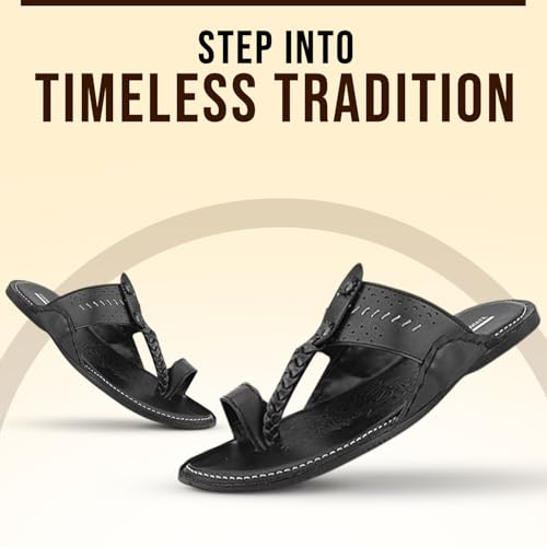Image of STANPHORD Men Kolhapuri Chappals | Ethnic Thong Slippers Faux Leather | Cushioned Footbed | Festive Wedding Casual Daily Wear (TPMN 30006)