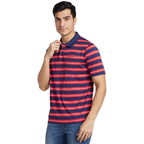 Image of Colorplus Men's Pure Cotton Stripe Pattern Classic Fit Polo Neck Half Sleeve Casual T-Shirt