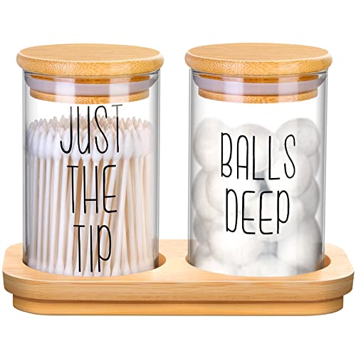 Funny Qtip Holder Dispenser 2 Pack Glass Apothecary Jars Canisters...