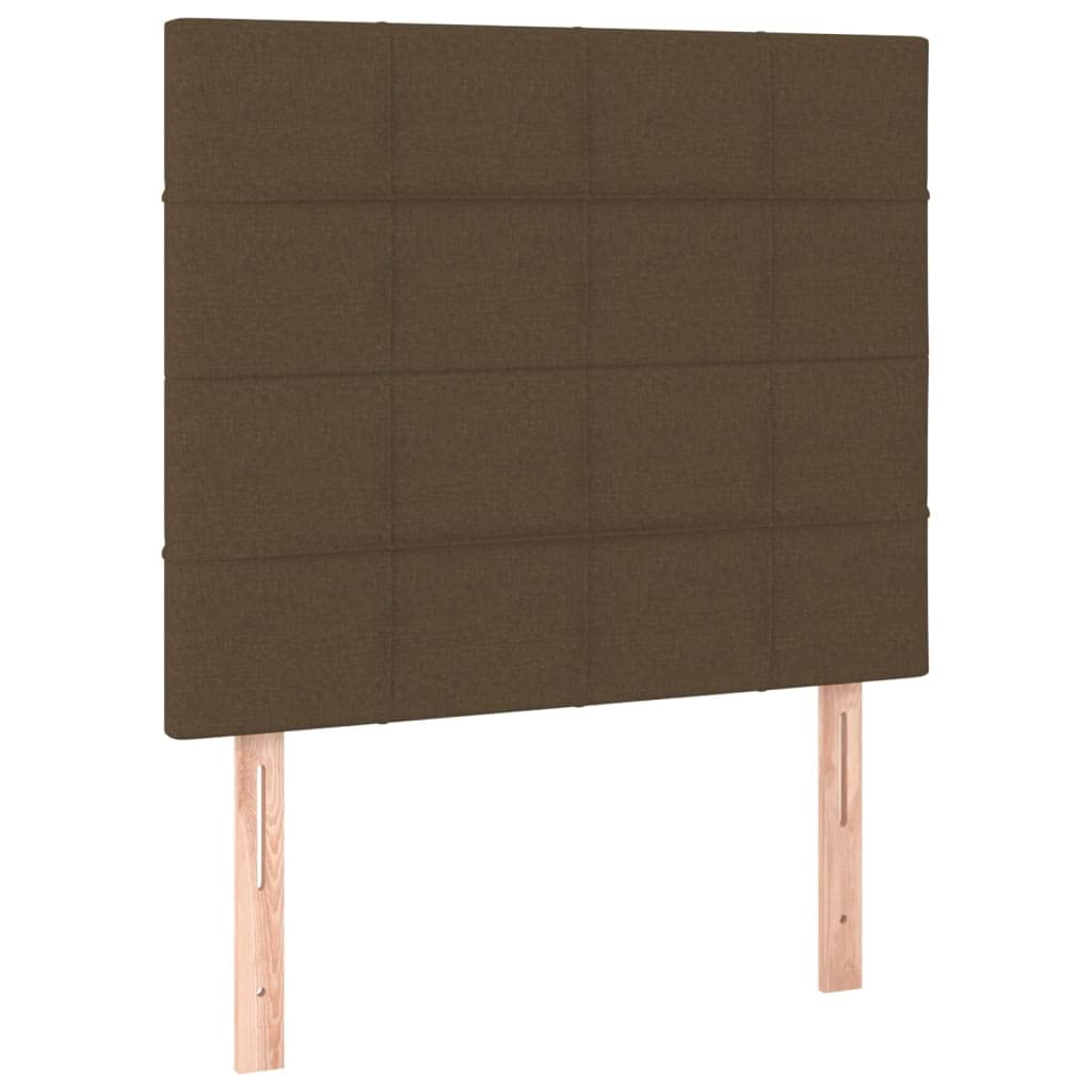 Łóżko kontynentalne z materacem 90 x 190 cm, ciemnobrązowy materiał, łóżko tapicerowane z zagłówkiem o regulowanej wysokości, materac ze sprężynami kieszeniowymi, trwała rama łóżka do