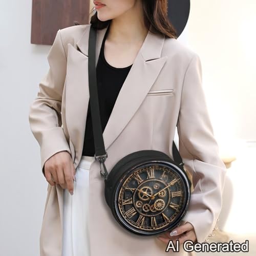 Image of Women Novelty Round Clock Shape Zippered Clock Purses for Women Tote Handbag Shoulder Bag, Gift for Mom Girlfriend