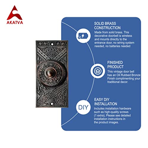 Akatva Door Bell Button – Bell Push Button – Doorbell Chime Wired - Doorbell Button Wired – Door Bell Ringer Button – Doorbell Button Replacement – Wired Doorbell Button - Oil Rubbed Bronze Finish #TOP5
