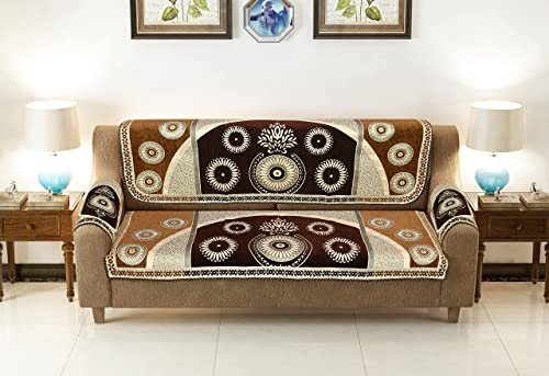 Image of SAWNA Homes Chenille Sofa Cover with Cushion Cover - 3+1+1 Sofa Covers Back 5 Seater Slipcovers for Home - 3 Seater & 2 Seater Protector Panels for Sofa Couch, Chiku & Coffee