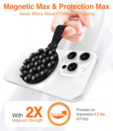 Image of mizi Magnetic Suction Phone Grip for Mag Safe, 360 Rotating Phone Grip Stand with Silicone Suction Cups, Magnetic Phone Holder - Built-in Mirror, Universal Hands-Free Grip for iPhone 18 /To /12, Black