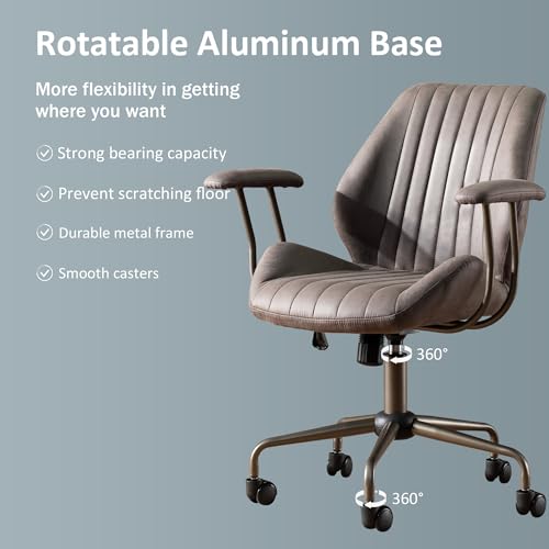 Image of Mid Back Home Office Chair, Mid Century Modern Executive Chair, Comfy Ergonomic Rolling Office Desk Chair with Lumbar Support, Faux Leather Office Chair, Dark Gray