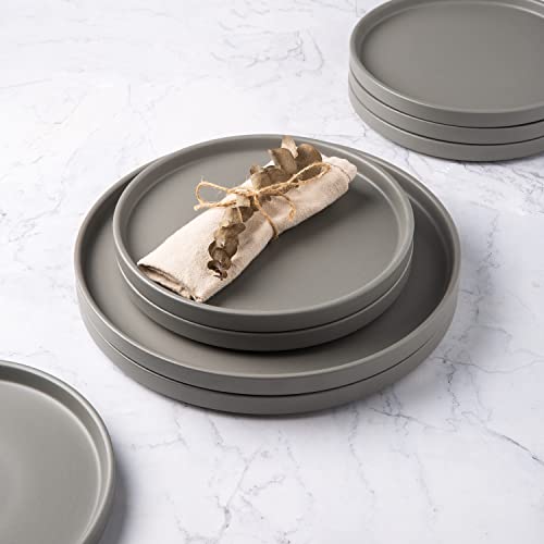 Amorarc Ceramic Dinner Plates Set Of 6, 10.0 Inch Matte Stoneware Plates For Kitchen,Modern Flat Dinnerware Dishes Set,Microwave& Dishwasher Safe, Scratch Resistant,Matte Grey #TOP7