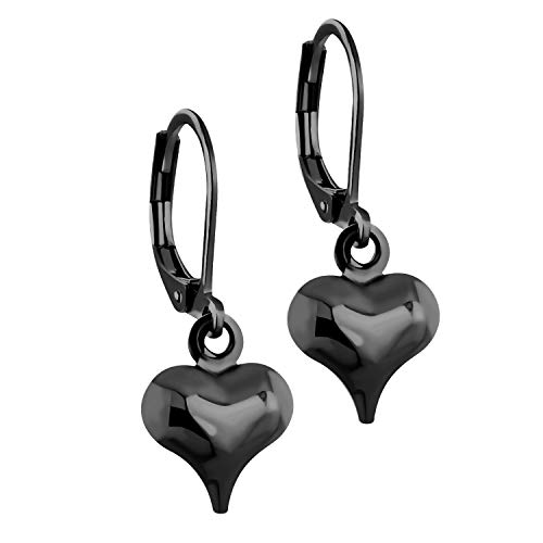 555Jewelry Stainless Steel Heart Shaped Earrings for Women - Heart Hoop Dangle Drop Lever Back Earrings - 1.1 inches