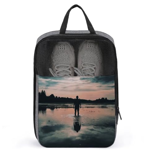 Sac à chaussures imprimé debout dans le lac suspendu gris élégant