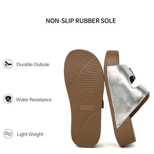 Image of Platform Sandals Women Genuine Leather Slip-on Beach Slide Buckle Comfortable Sandals with Memory Foam Soft Lining and Open Toe Low Wedges
