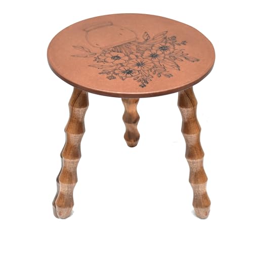 Image of Decor Corner Table Coffee Table Side Table with Floral Laaser Design, Round Solid Wood End Table Coffee Table Flower Stand Sofa Side for Living Room Balcony (Natural)