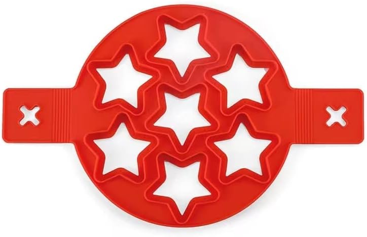 Egg Rings for Frying, for Frying Non Stick Silicone Fantastic Seven Holes Egg Pancake Maker Ring Kitchen Baking Omelet Moulds Flip Fried Egg Ring(Red Star)
