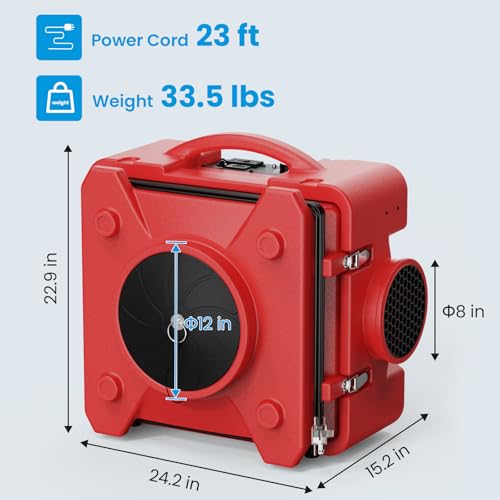 Image of CADPXS Shield-550 Air Scrubber 550 CFM for Water Damage Restoration, Red