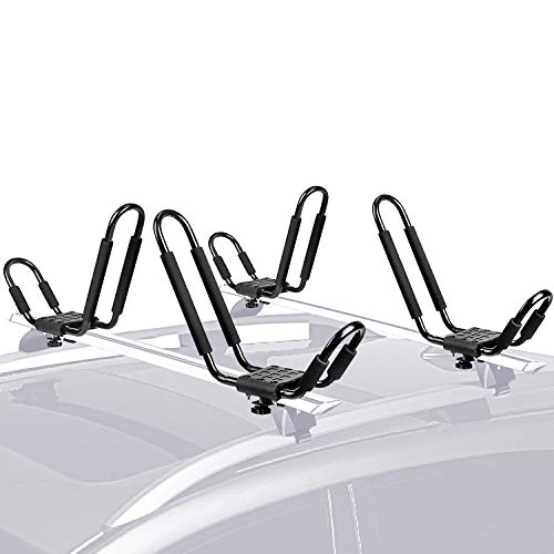 FIVKLEMNZ J-Bar Kayak Roof Rack, Universal Rooftop Rack Carrier for Kayak Canoe Paddle Boat Surf Ski, Mounted on Car SUV (Two Pairs)