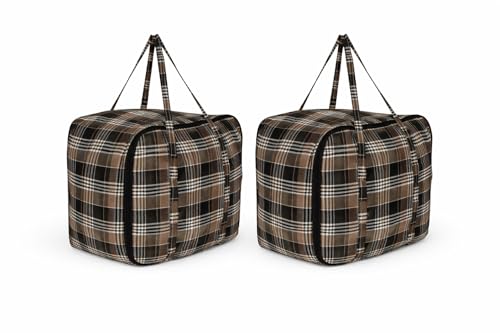 Image of HOUSE FOX Jumbo XXXL Cotton 142 Litre Underbed Storage Bag for Double Blanket | Quilt | Clothes | Traveling Storage Bag Heavy Zipper & Strong Handle MultiPurpose Size -70x60x34 Cm (Black Brown, 2 Pcs)