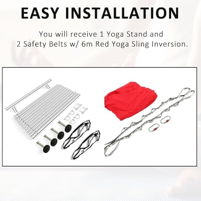 HECASA 9.6FT Adjustable Height Yoga Frame & Yoga Hammock, Professtional Yoga Swing Stand Comes with 236 Inch Aerial Silk, Supports Up to 550lbs, Suitable for Both Indoor and Outdoor Yoga Exercise