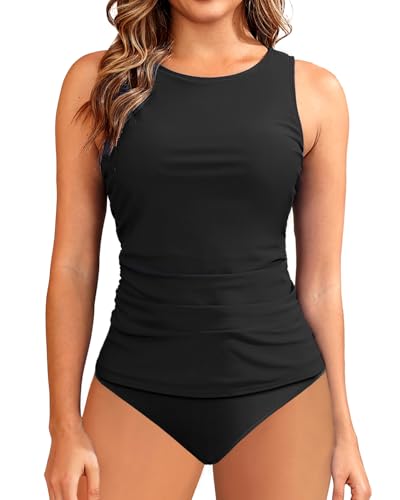 Aqua Eve Women's High Neck Tankini Swimsuits - Two Piece Tummy Control Bathing Suits Modest Swimwear 2025