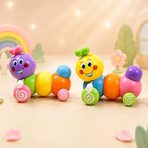 Image of VikriDA Wind-Up Caterpillar Toy Set for Kids | Colorful Push & Go Toy for Toddlers Boys & Girls (Assorted Color) - Pack of 2Pcs