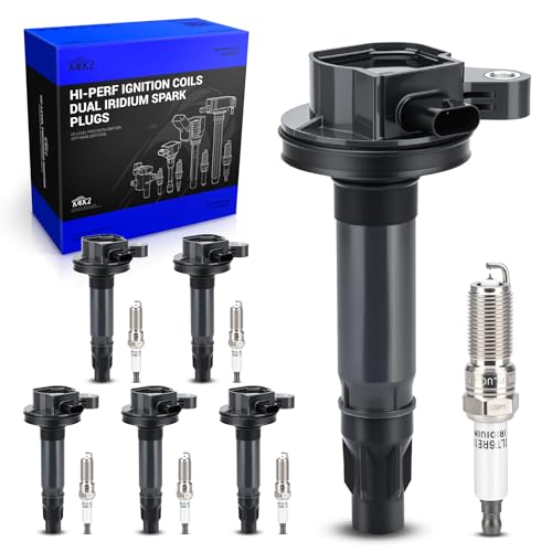 Image of UF823 Ignition Coil & SP411 Double Iridium Spark Plugs Replace# DG563 6509 | Fits for 2016 2017 2018 2019 Ford F-150 Explorer /Edge /Transit-150 /250 /350 /Flex /Taurus, Lincoln Continental /MKT /MKX 3.5L 3.7L
