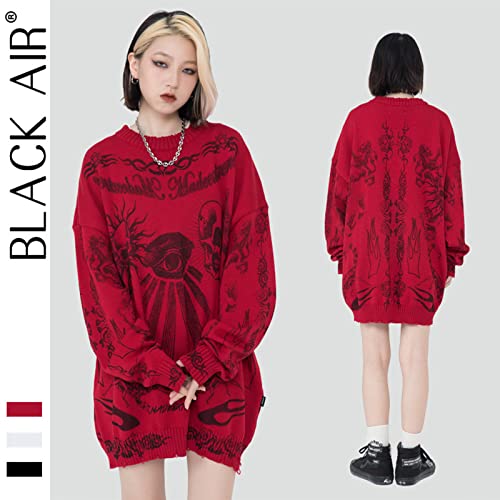 Harajuku Retro Street Sweater Gothic Skull Eye Sweater Printed Hip Hop Oversized Pullover Sweater Long Sleeves3