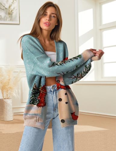 Image of YESNO Women's Fall V-Neck Cardigan Sweaters Casual Graphic Oversized Open Front Button Down Long Sleeves Knit Tops SCV