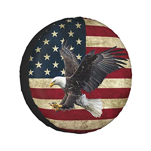 Spare Tire Cover Bald Eagle American Flag Tire Covers Protector Wheel Tire Covers Weather-Proof for Trailer RV SUV Truck Camper Travel Trailer Accessories Polyester (Bald Eagle, 15inch)
