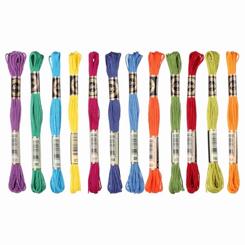 Image of PATIKIL 12 Skeins Embroidery Floss Polyester Embroidery Threads Bracelets String for Cross-Stitch Hand Embroidery, Rainbow Colors