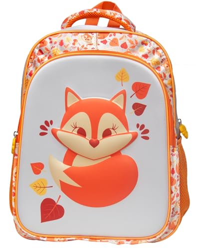 Yins Kids Mochila de Costas Escolar 3D Raposa 16' YS42237 Bege 40x30x14 cm
