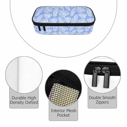 Image of Blue Leaves Pencil Case Tropical Palm Summer Nature Tree Exotic Pencil Bag Pen Markers Pouch Holder Organizer for Boy Girl School Students