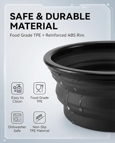 Image of Collapsible Dog Bowls for Travel, 2-Pack Dog Portable Water Bowl for Dogs Cats Pet Foldable Feeding Watering Dish for Traveling Camping with Carabiners, BPA Free (Grey&Black, Large)