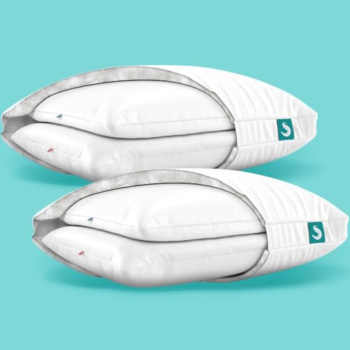 Sleepgram 2-Pack Cooling Bed Pillows & Removable Cover for Sleeping Sets Queen Size - Adjustable and Washable Bedding Pillow Set for Comfortable Sleep