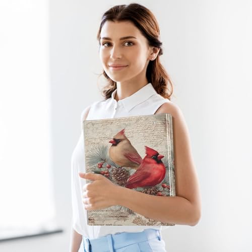 Image of 3 Ring Binder Cardinals Bird Pine Cone Christmas 1.5 inch Binders Three Ring Binders with Clipboard Fit 8.5'' x 11'' Paper 3 Interior PVC Clear Pockets for Office Supplies