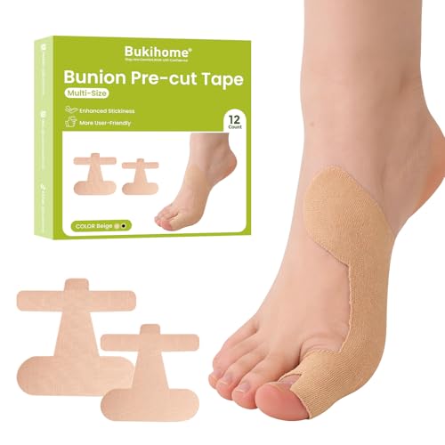 Bukihome Pre-Cut Kinesiology Tape for Feet 12 Pcs Big Toe Support Tape Elastic Cushioning & Breathable Latex-Free Tape