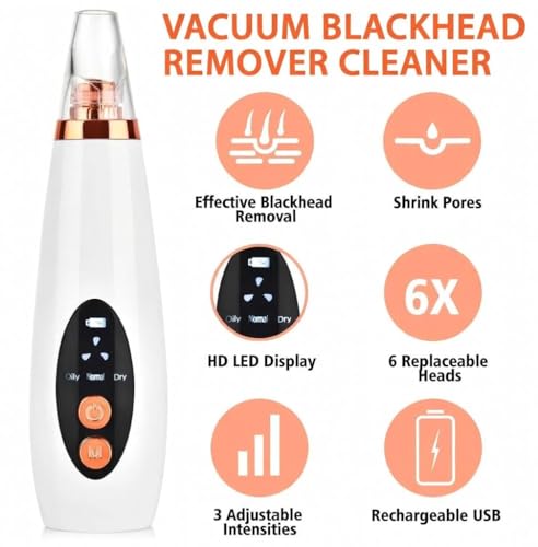 Image of 6 in 1 Multi-function Blackhead Remover Tools | Electric Derma suction Machine | USB Rechargeable Acne Pimple Pore Cleaner Vacuum tool - Facial Cleanser Device for Nose & Skin Care(6 in 1 WHITE)
