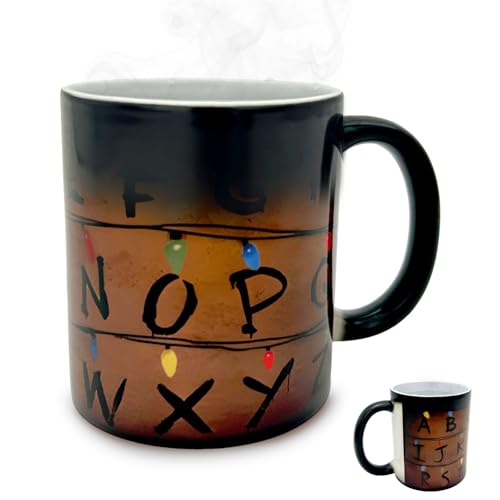 Stranger Tasse Thermoeffekt Farbwechsel Tasse 350 ML Lustige Buchstaben Lichtleiste Kaffeetasse Geschenk für Sie Ihn Stranger Fans Freundin