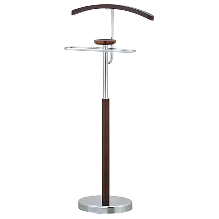 Vastra Deluxe Wood & Chrome Suit Valet Stand, Jacket and Pant Hanger with Accessory Dish