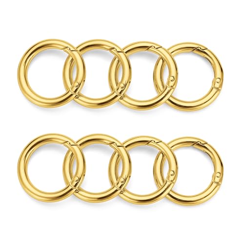 Image of Gkeygo Key Ring Clip, 1 Inch Keychain Rings, 8 Pack Round Carabiner Clip for Keys, Buckle, Bags, Purses - Key Chain Hooks Replacement Keychains Lanyard DIY Crafts, Gold