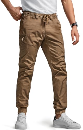 CQR Men's Flex Lightweight Joggers, Elastic Waist Drawstring Casual Pants, Tapered Fit Water Resistant Outdoor Cargo Pants, Asset Cougar, 38W x 34L