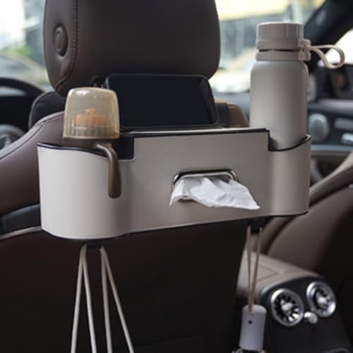 Generisch Auto-Rückenlehnen-Organizer, mit Getränkehaltern und Taschentuchbox, Wasserdicht, Universelle Fahrzeugkompatibilität (Grau)