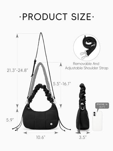 Image of WESTBRONCO Small Puffer Shoulder Bag, Quilted Crescent Crossbody Bags for Women Nylon Daily Purse, Womens Puffy Handbags