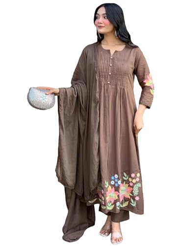 Image of GoSriKi Women's Rayon Viscose Embroidered Anarkali Kurta with Pant and Dupatta | Three Piece Ethnic Kurta Set for Women with Elegant Design