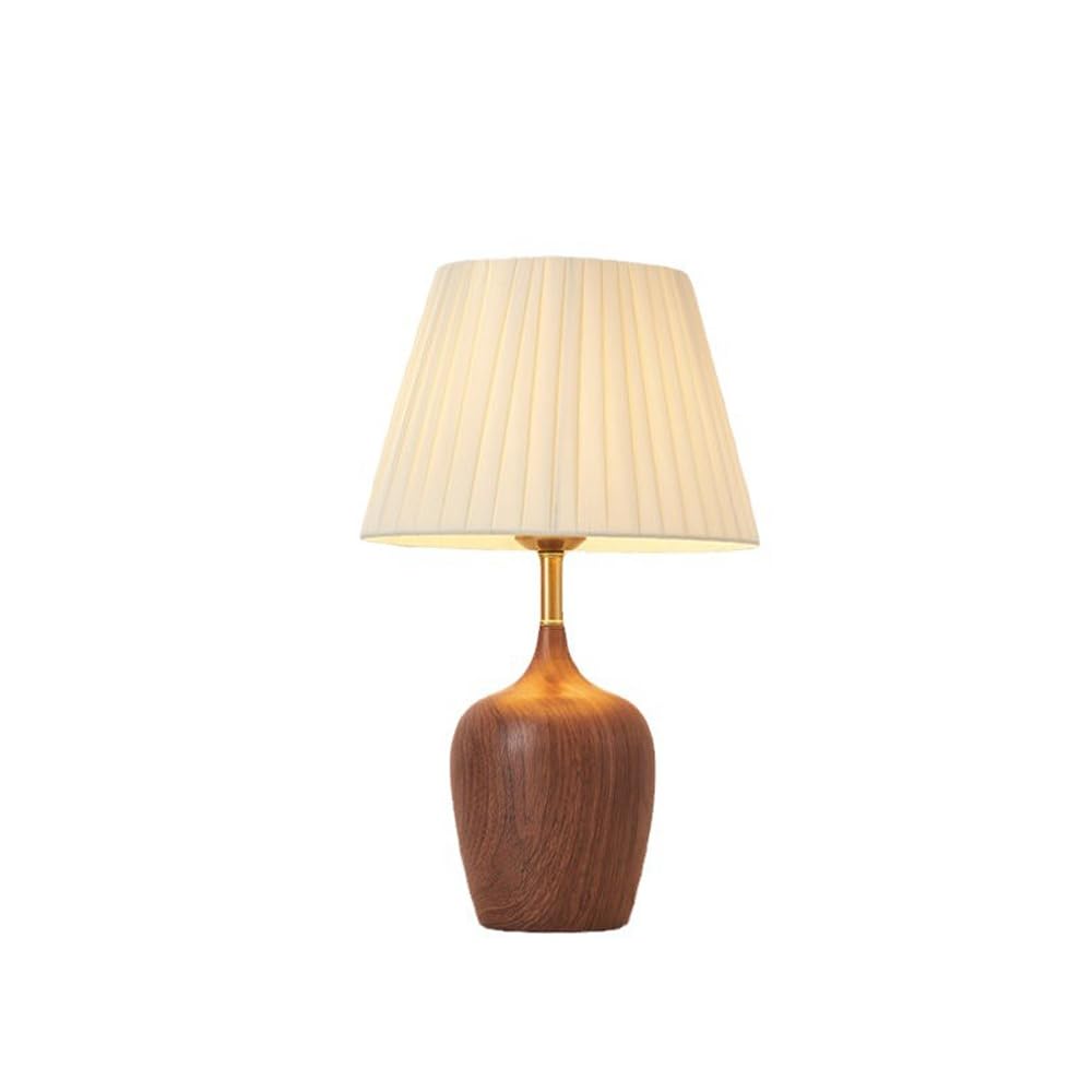 Mengjay Lampe de Table Chambre Vintage,Lampe de Table en Bois E27,Lampe de Bureau avec Abat-Jour en Tissu,Déco Veilleuse pour Chambre,Salon,Bureau,Hôtel,Café